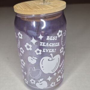 Best Teacher Ever Glass LIBBY Tumbler With Bamboo Lid‎ And Straw For Teachers